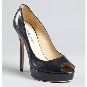Jimmy Choo Patent Leather ‘Crown’ Peep Toe Pumps